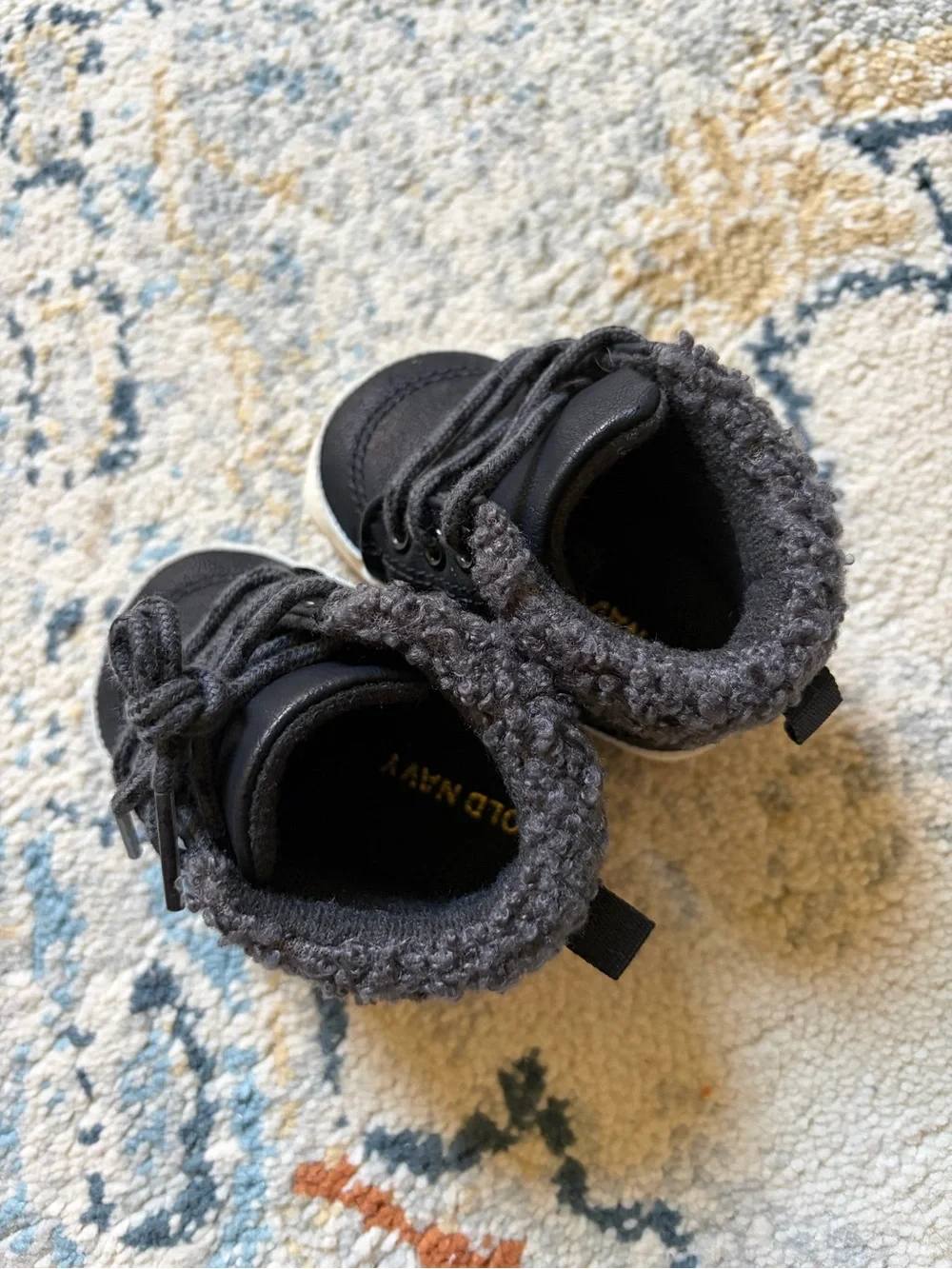 Kids Black Faux-Fur Lined Lace-Up Shoes